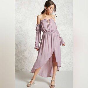 Forever 21 Fairycore Coquette Flowy Lilac High Low Off Shoulder Dress Size XS